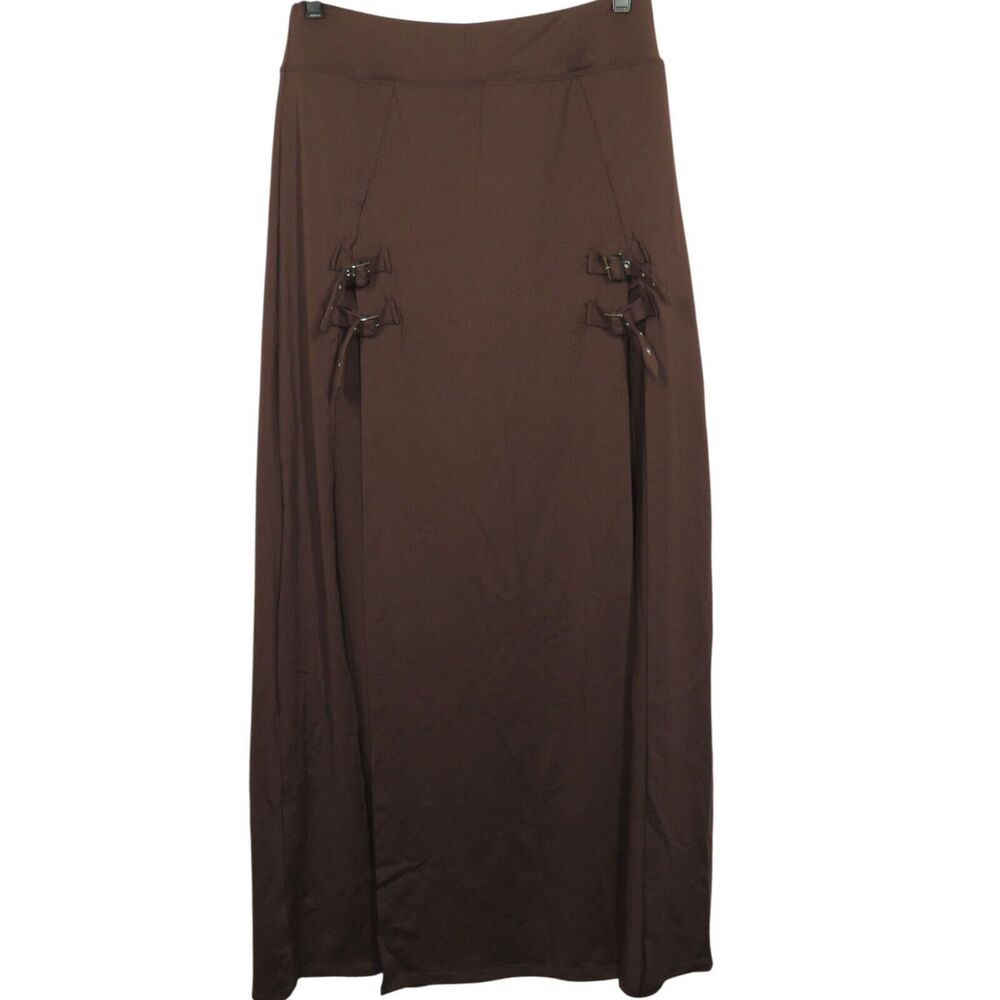 Halara Brown Soft Stretchy Double Buckle Front Split Maxi Skort Skirt Sz Medium